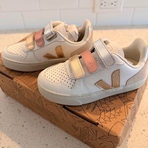 Veja Kids' Sneakers in White with Gold and Pink Accents